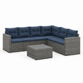 Gartenlounge Ecksofa 5-Sitzer Set 6-teilig mit Couchtisch PE-Rattan Stahl L-Form Grau Dunkelblau 210 x 210 x 63 cm