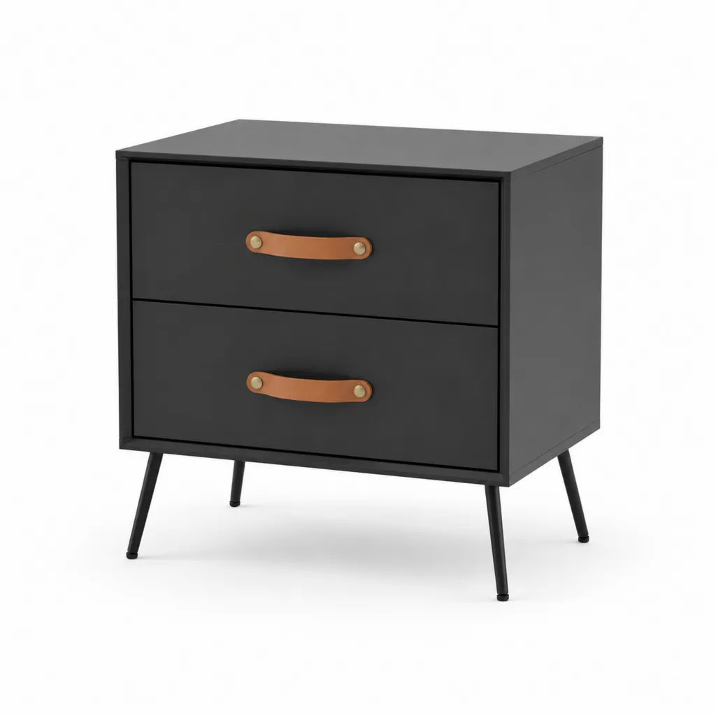 Nachttisch mit 2 Schubladen 60 x 40 x 60 cm MDF Stahl rechteckig Schwarz