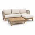 Gartensofa Set 2-teilig L-Form aus Akazienholz und Polypropylen beige 220 x 150 x 78 cm mit Couchtisch 110 x 60 x 40 cm