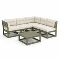 Gartenlounge Ecksofa Set 4-teilig aus Akazienholz L-Form Dunkelgrün Creme 196 x 196 x 70 cm