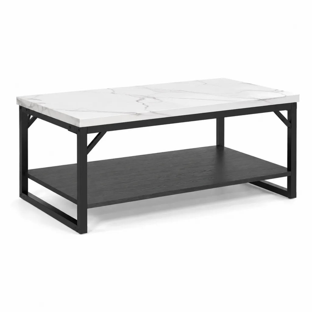 Couchtisch mit Ablage 100 x 50 x 45 cm MDF Stahl rechteckig Weiß Schwarz