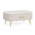 Couchtisch mit Schublade 100 x 60 x 42 cm MDF oval Weiß Goldfarben