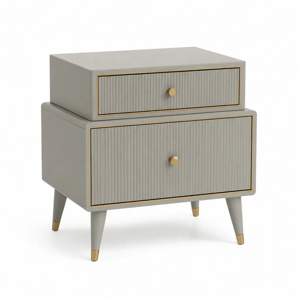Nachttisch mit 2 Schubladen aus lackiertem MDF rechteckig grau goldfarben 50 x 40 x 55 cm