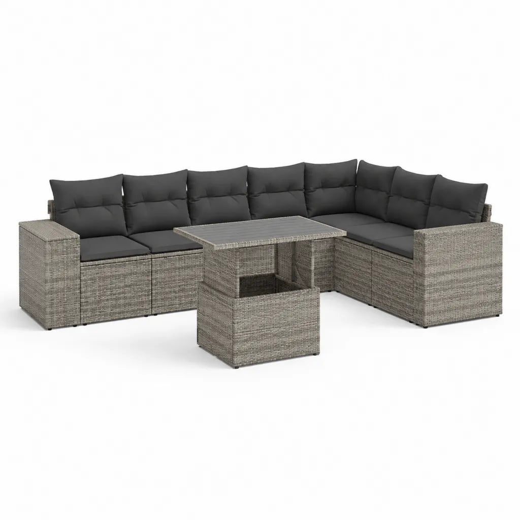 6-Sitzer Gartenlounge-Set Polyrattan L-Form Grau mit anthrazitfarbenen Polyesterkissen 280 x 210 x 63 cm