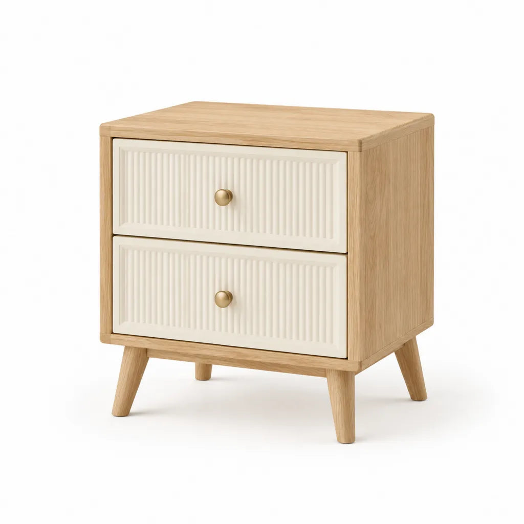 Nachttisch mit 2 Schubladen 45 x 35 x 60 cm MDF Eichenholzdekor rechteckig Natur Creme