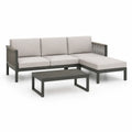 Garten-Loungeset Ecksofa mit Couchtisch 3-teilig Aluminium Polyester L-Form Beige Anthrazit 195 x 145 x 68 cm