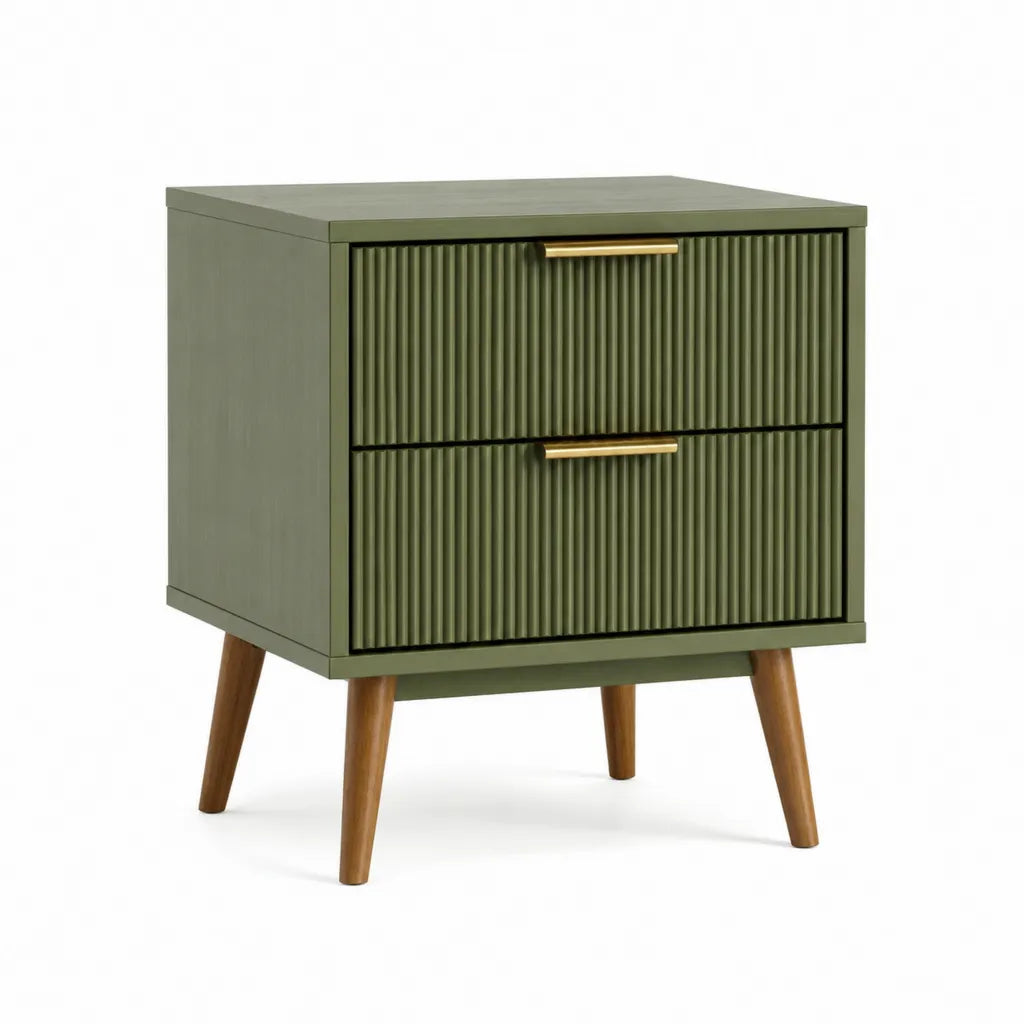 Nachttisch mit 2 Schubladen MDF Eichenholz rechteckig Olivgrün 45 x 35 x 60 cm