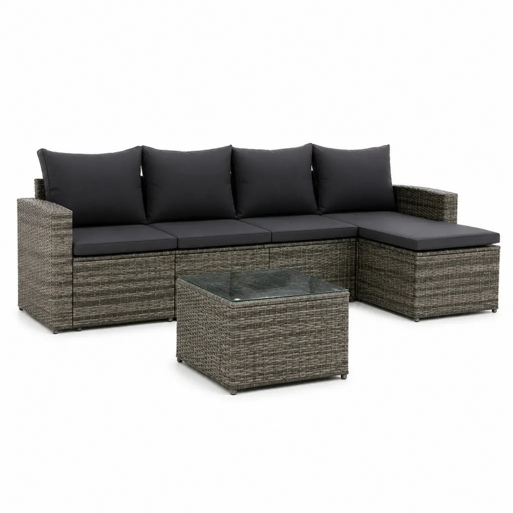Gartenlounge Set mit Ecksofa Couchtisch Polyrattan Grau Schwarz 225 x 145 x 65 cm
