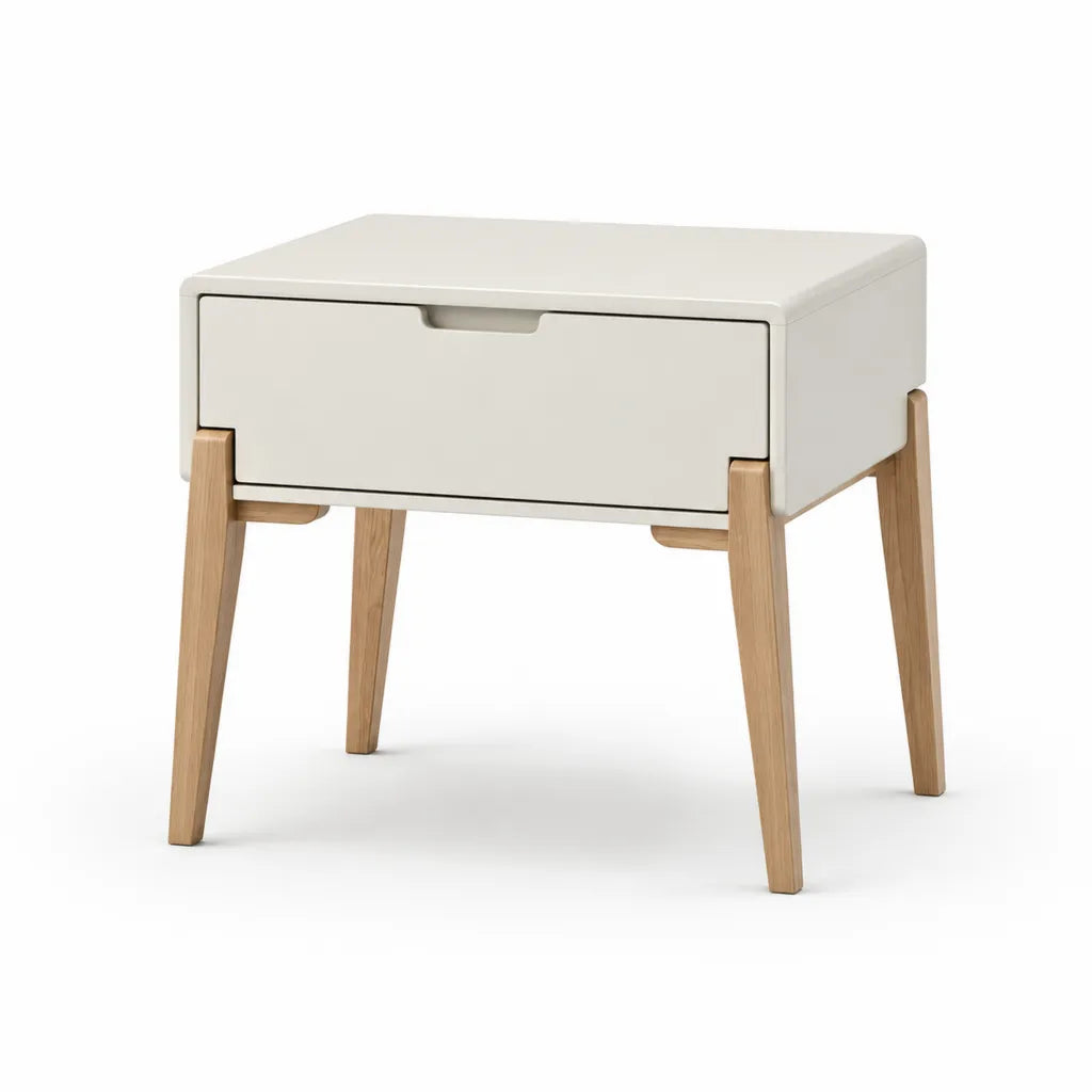 Nachttisch mit Schublade 45 x 35 x 55 cm MDF und Eichenholz rechteckig Weiß Natur