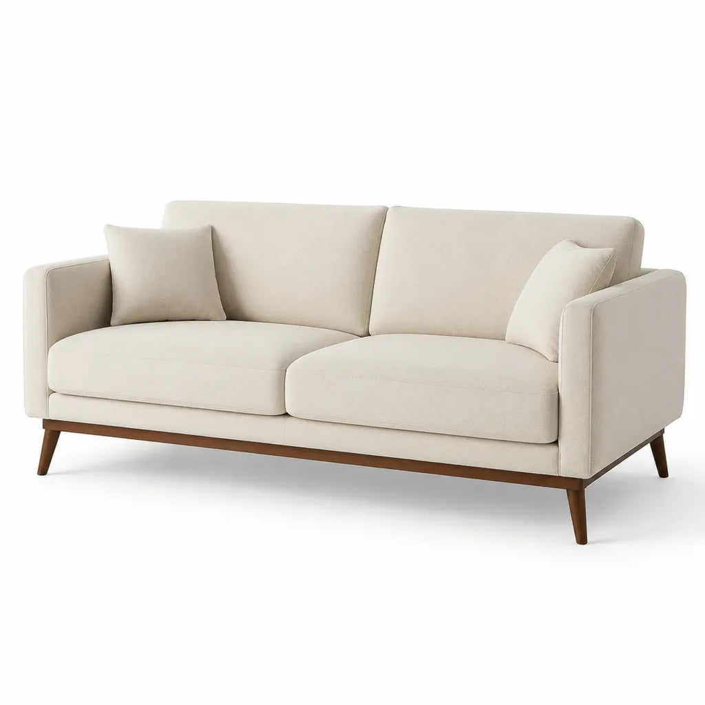 3-Sitzer Sofa mit Polyesterbezug Massivholzgestell rechteckig Creme 210 x 88 x 82 cm