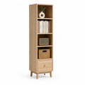 Hohes Bücherregal mit Schublade 180 x 45 x 35 cm aus MDF in Eichenoptik Natur