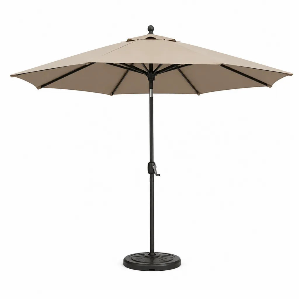 Garten-Sonnenschirm mit Kurbel und Schirmständer Ø 300 cm Polyester achteckig Taupe