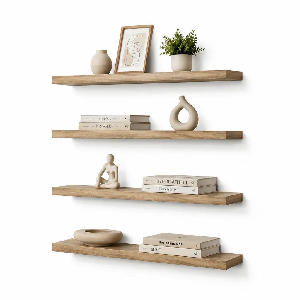 4er Set Wandregale 60 x 15 x 4 cm aus MDF in Eichenoptik Natur