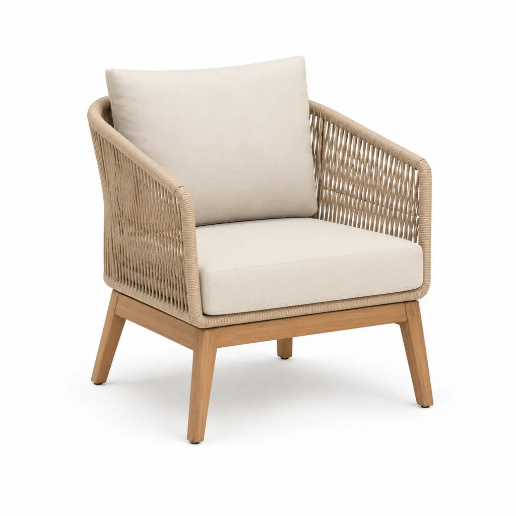 Gartensessel mit Armlehnen 72 x 75 x 78 cm Akazienholz PE-Seilgeflecht Beige
