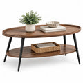 Ovaler Couchtisch mit Ablage 120 x 60 x 45 cm MDF mit Walnussfurnier Braun Schwarz