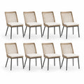 8er Set Gartenstühle mit Sitzkissen PE-Rattan Stahlgestell rechteckig Natur Schwarz 45 x 58 x 88 cm