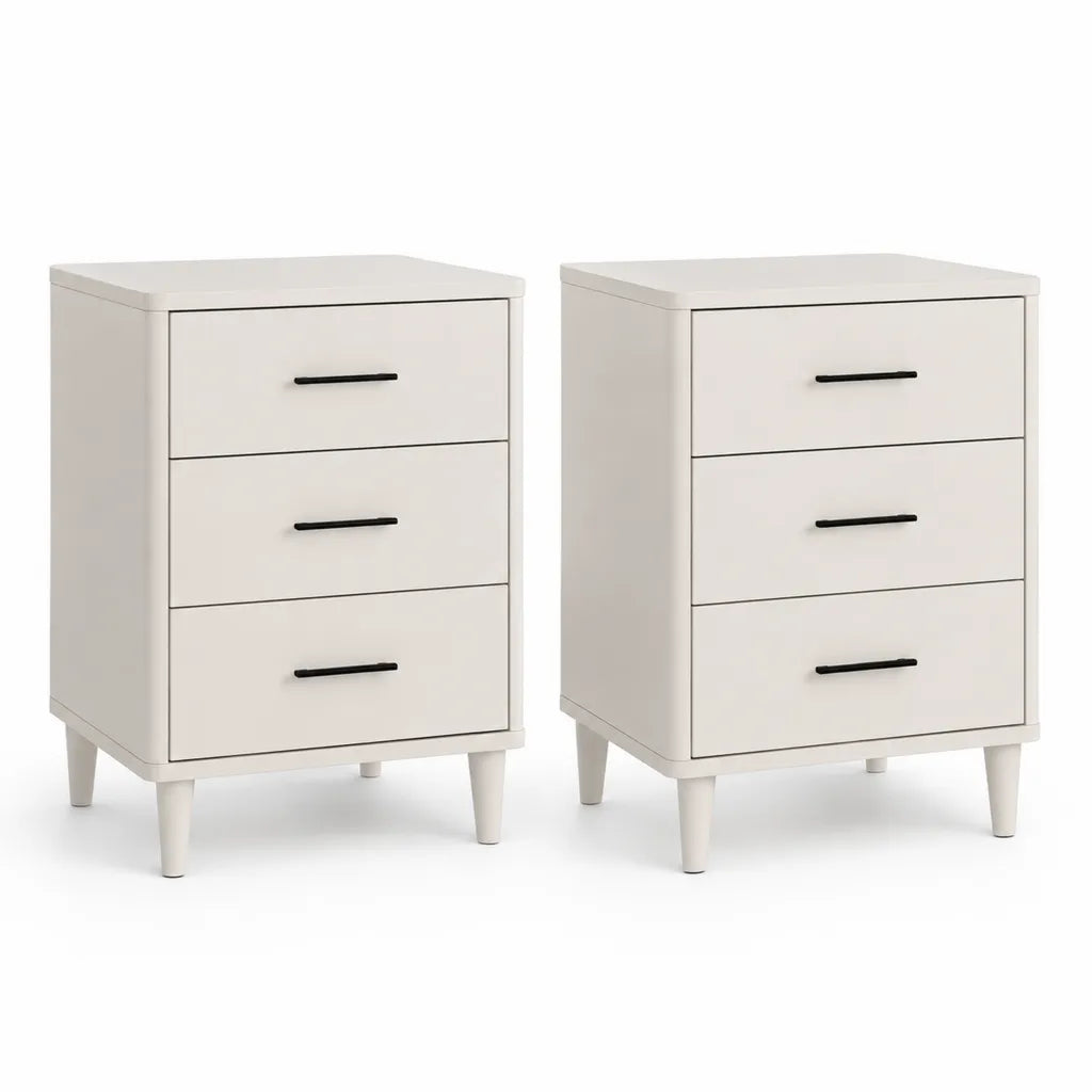 2er Set Nachttische mit 3 Schubladen MDF rechteckig Weiß 40 x 35 x 60 cm