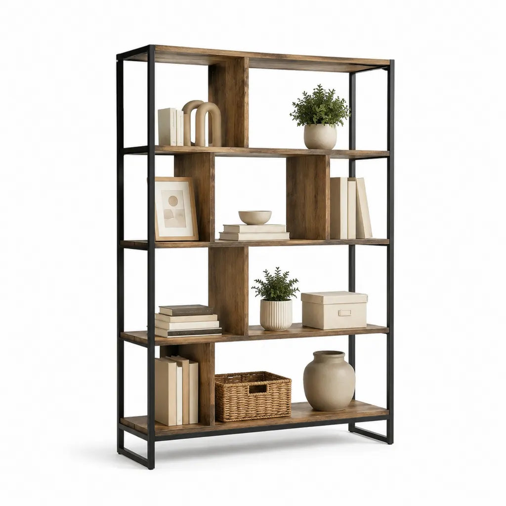Bücherregal Standregal 80 x 30 x 180 cm aus Spanplatte und Stahl rechteckig in Braun Schwarz