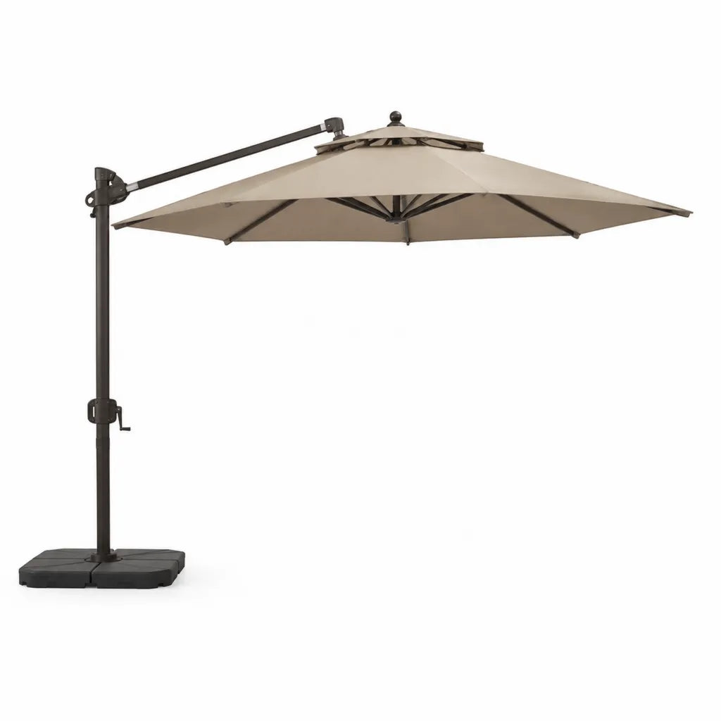 Ampelschirm mit Standfuß 300 x 300 cm Polyester quadratisch Beige