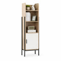 Bücherregal mit Tür 50 x 35 x 180 cm aus Spanplatte und Stahl rechteckig Eiche Weiß Schwarz