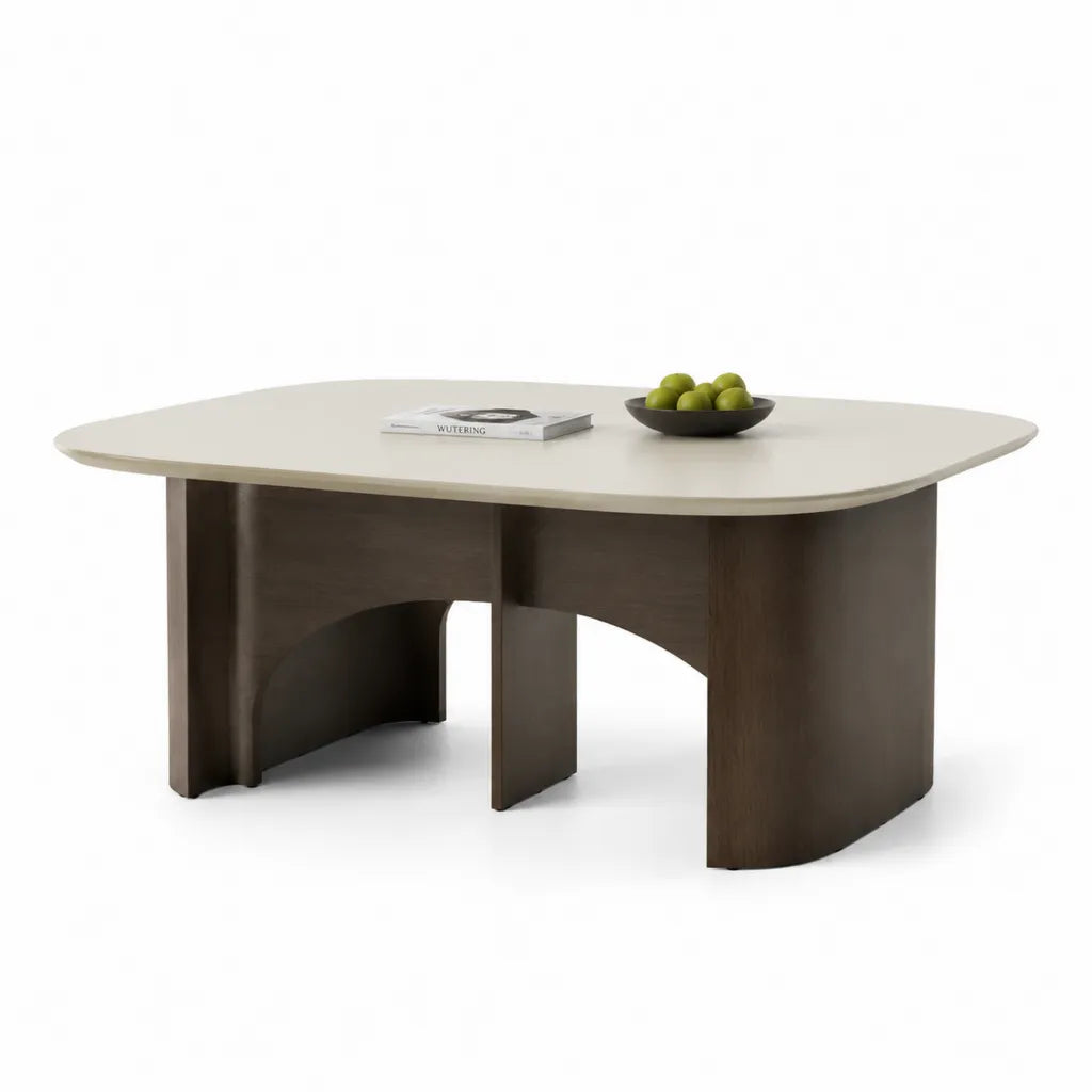 Couchtisch oval 120 x 80 x 42 cm aus MDF mit Melaminharzbeschichtung cremefarben dunkelbraun