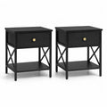 2er Set Nachttische mit Schublade und Ablage 40 x 40 x 60 cm Stahl und MDF rechteckig schwarz