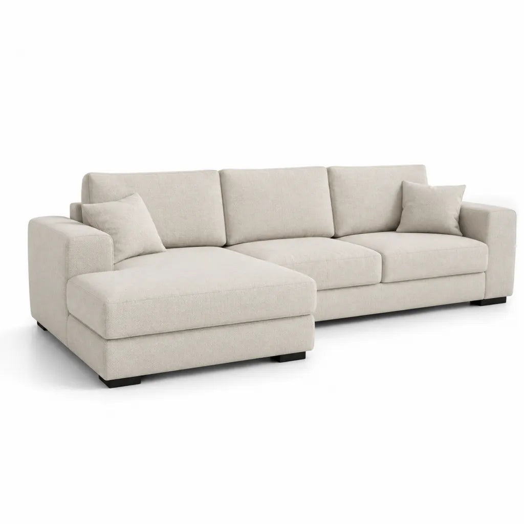 Ecksofa mit Recamiere links 275 x 160 x 85 cm Polyesterbezug L-Form Cremeweiß