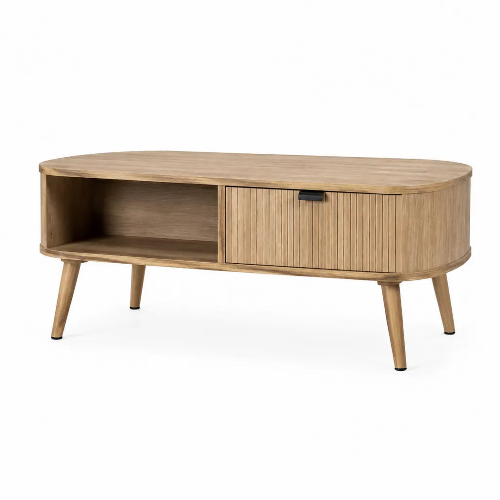 Couchtisch mit Stauraum 120 x 60 x 45 cm MDF mit Eichenfurnier oval naturfarben