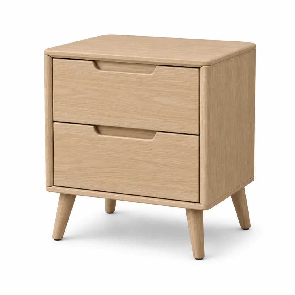 Nachttisch mit 2 Schubladen aus MDF mit Eichenfurnier rechteckig Natur 45 x 40 x 55 cm
