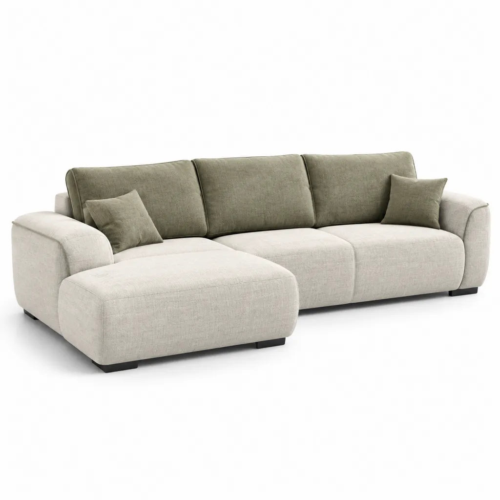 Ecksofa mit linker Recamiere 300 x 170 cm Polyester Beige Olivgrün