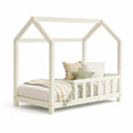 Kinderhausbett mit Rausfallschutz aus massivem Kiefernholz Hausform Weiß 90 x 200 cm
