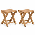2er Set Klapphocker aus massivem Teakholz rechteckig Natur 40 x 40 x 45 cm
