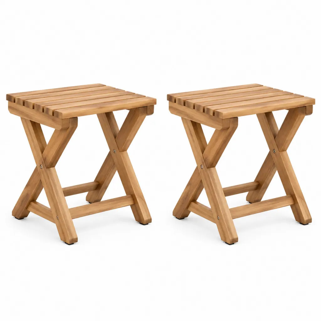 2er Set Klapphocker aus massivem Teakholz rechteckig Natur 40 x 40 x 45 cm
