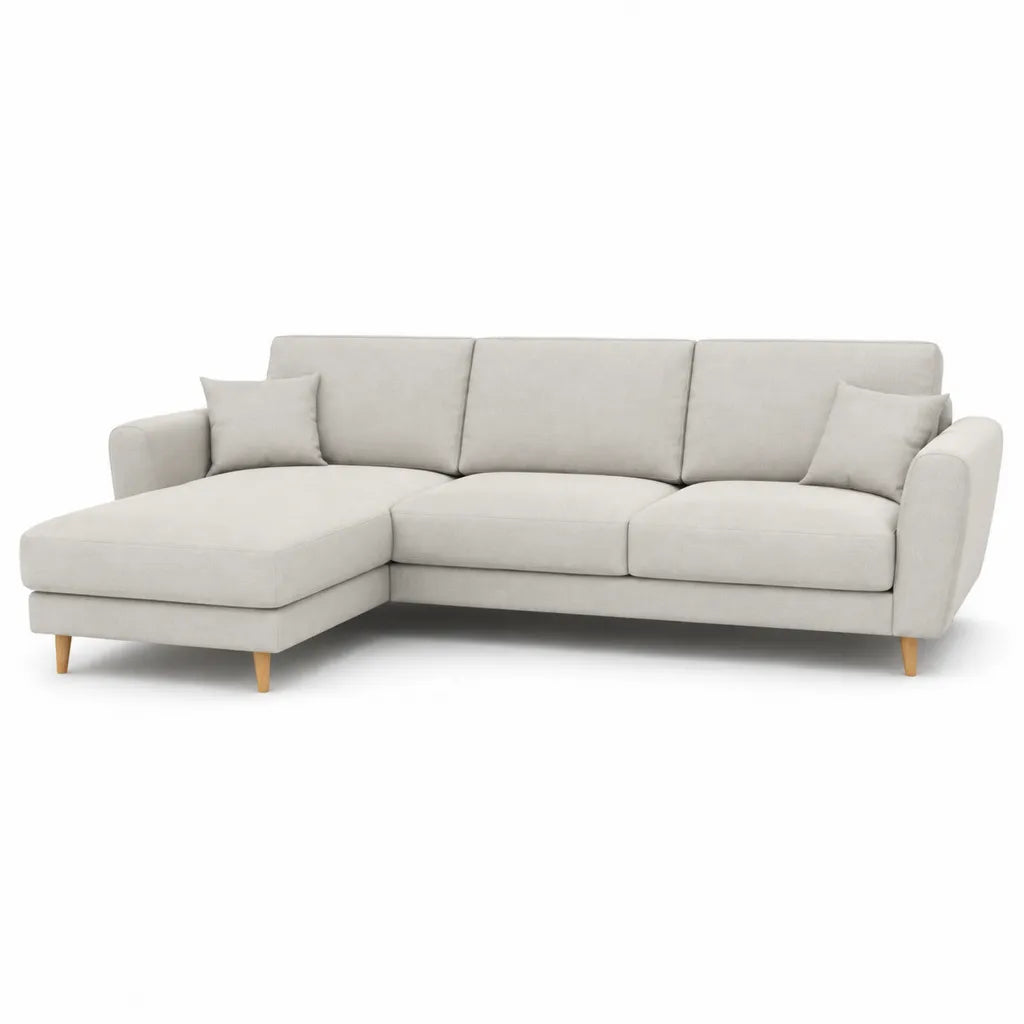Ecksofa mit Recamiere 260 x 160 cm Polyesterbezug Schaumstoffpolsterung Cremefarben