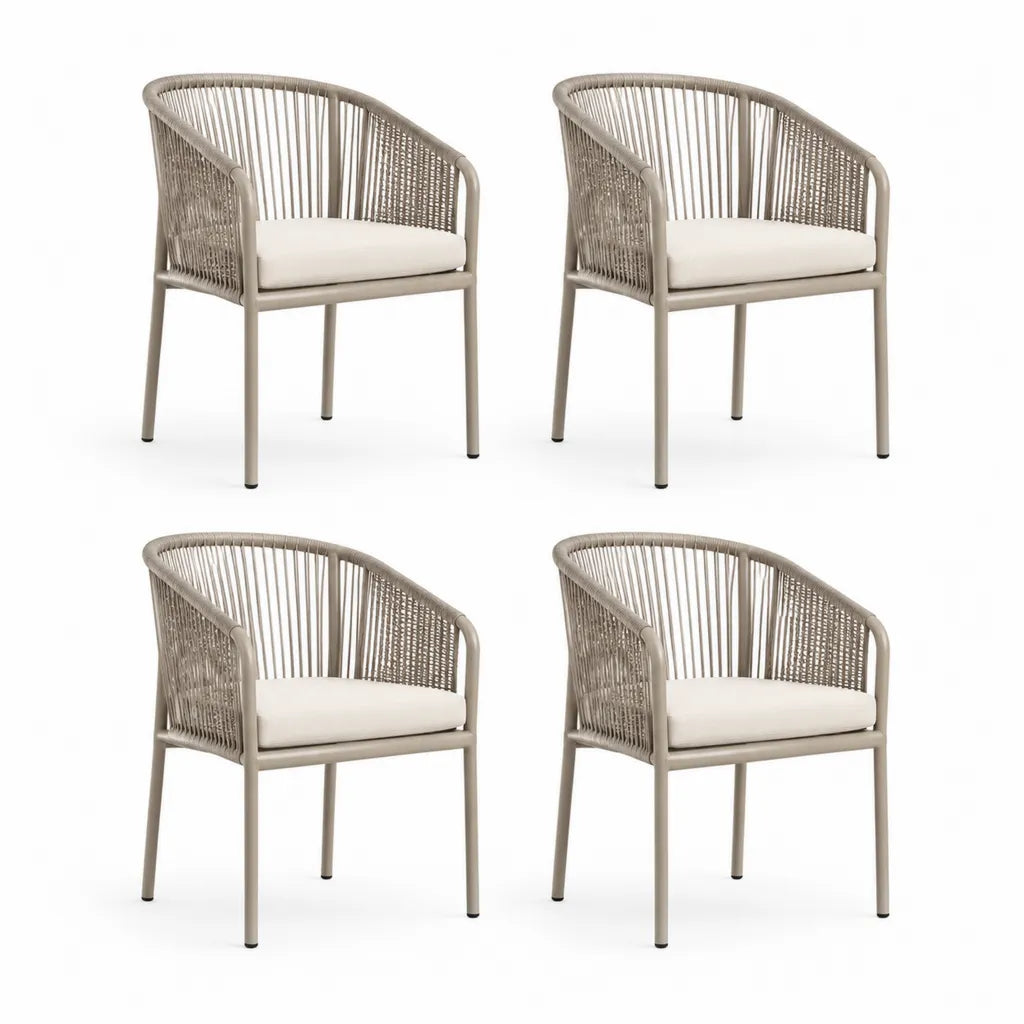 4er Set Gartenstühle mit Armlehnen 57 x 60 x 78 cm Aluminium und PE-Geflecht Taupe Creme