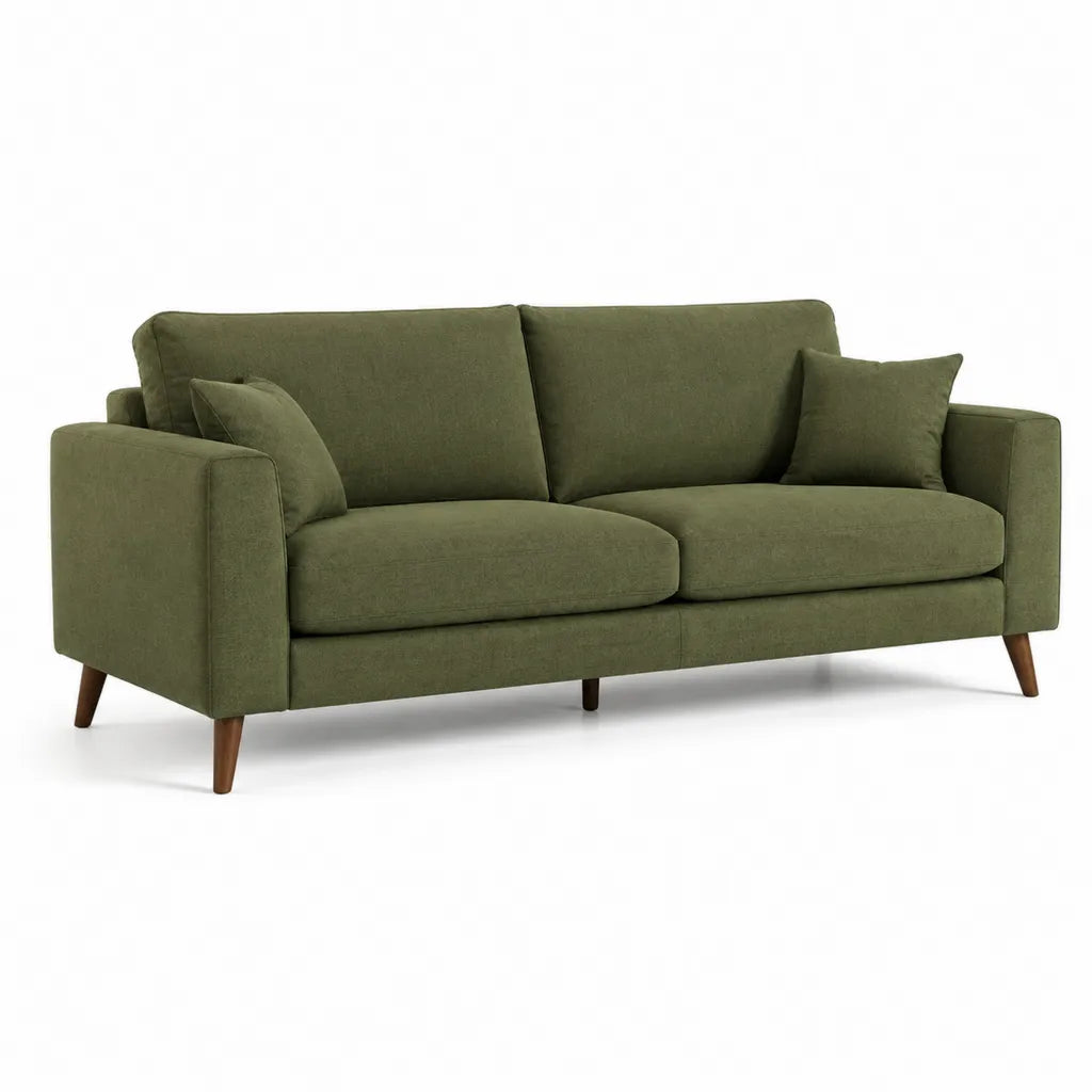 3-Sitzer Sofa mit 2 Kissen Polyester-Samt gerade olivgrün 210 x 88 x 86 cm