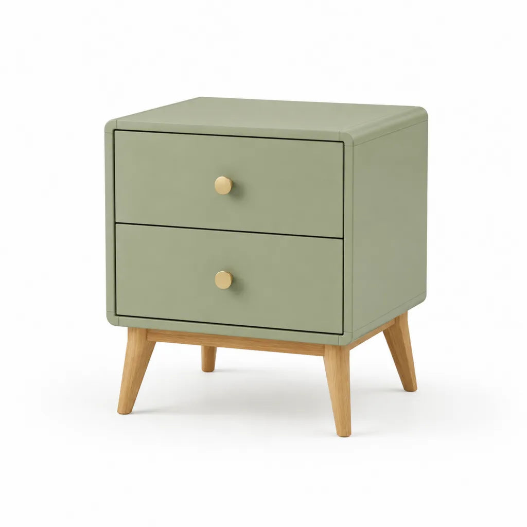 Nachttisch mit 2 Schubladen 45 x 40 x 55 cm MDF Gummibaum-Massivholz rechteckig salbeigrün naturfarben