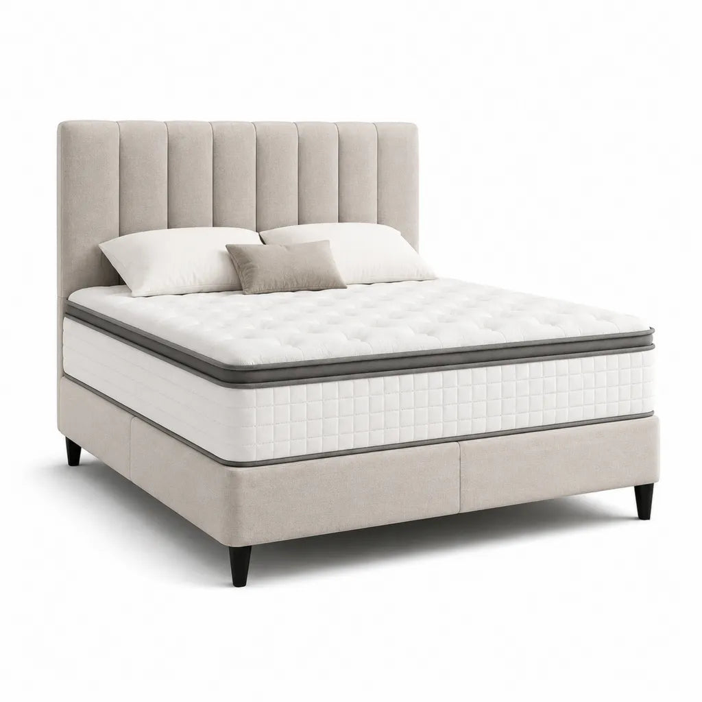 Boxspringbett 180 x 200 cm mit Taschenfederkernmatratze Polyesterbezug Rechteckig Beige