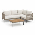 Gartenlounge Ecksofa Set mit Couchtisch 220 x 160 cm Stahl PE-Rattan Akazienholz Beige