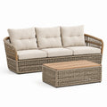 Gartenlounge Set 3-Sitzer Sofa mit Couchtisch Polyrattan Beige 210 x 85 x 82 cm
