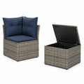 Garten Ecksofa mit Stauraum Polyethylen-Rattan Grau Dunkelblau 70 x 70 x 60.5 cm