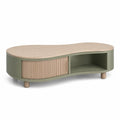 Couchtisch mit Schiebetür und Ablagefach 120 x 60 x 45 cm MDF Eichenfurnier oval Grün Natur