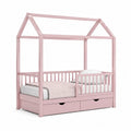 Kinderhausbett 90 x 200 cm aus massivem Kiefernholz Rosa mit 2 Schubladen